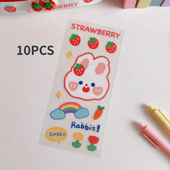 10pcs Tea Bear Ledger Stickers Strawberry Scene PVC Cup Stickers Box Seal