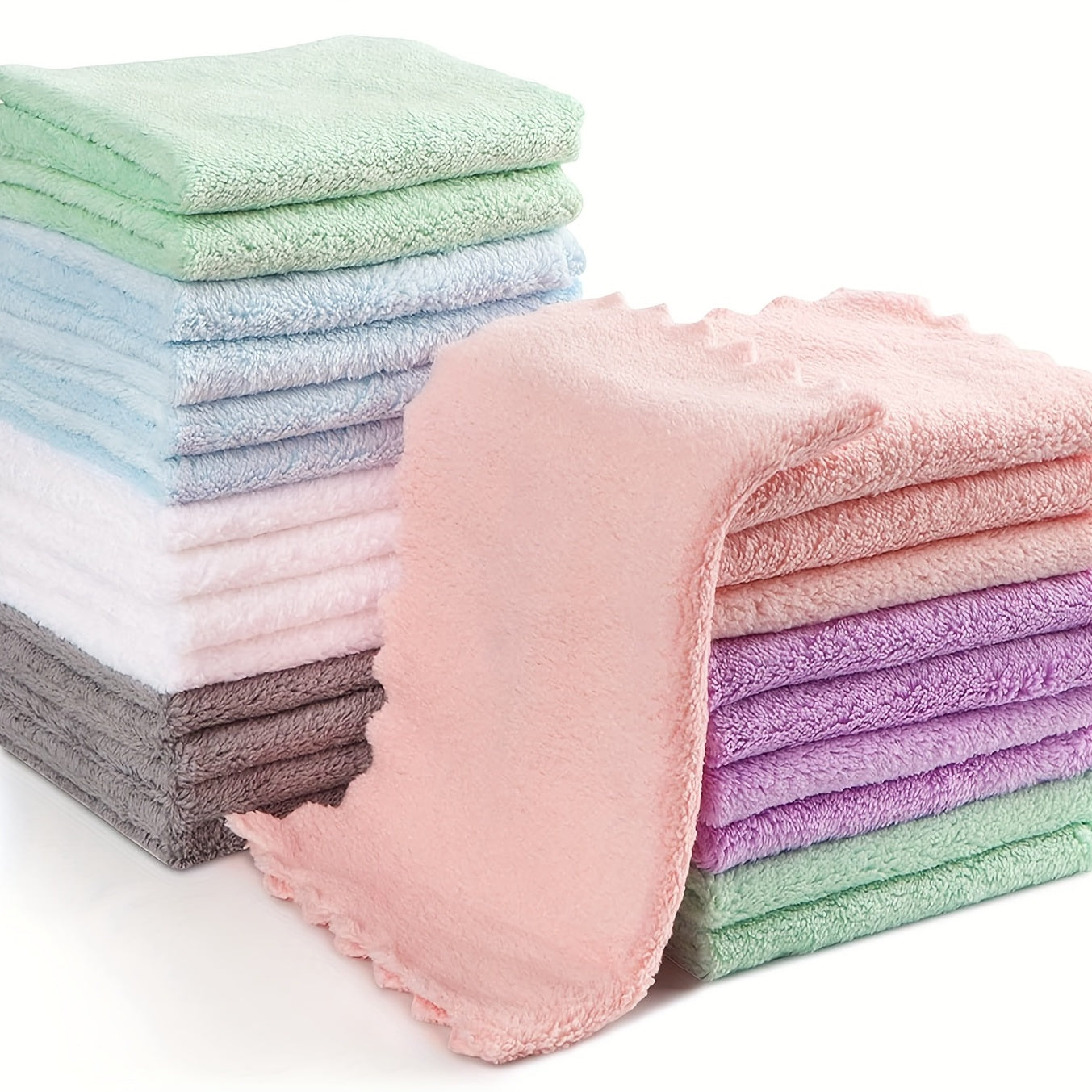 5pcs Soft & Absorbent Microfiber Coral Fleece Washcloths Towel for Face Hands
