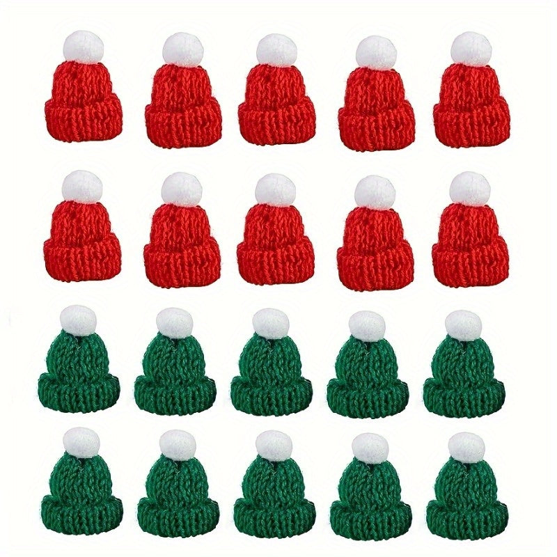 20pcs Mini Knitting Hat Christmas Doll Hat for Ornaments DIY Craft