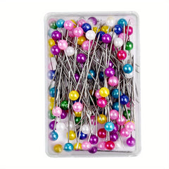 100Pcs Colorful Round Pearl Needles Stitch Straight Push Sewing Needles