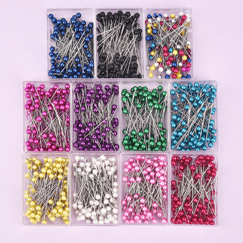 100Pcs Colorful Round Pearl Needles Stitch Straight Push Sewing Needles