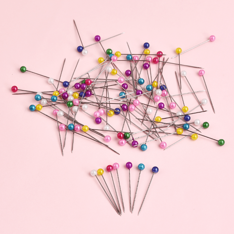 100Pcs Colorful Round Pearl Needles Stitch Straight Push Sewing Needles