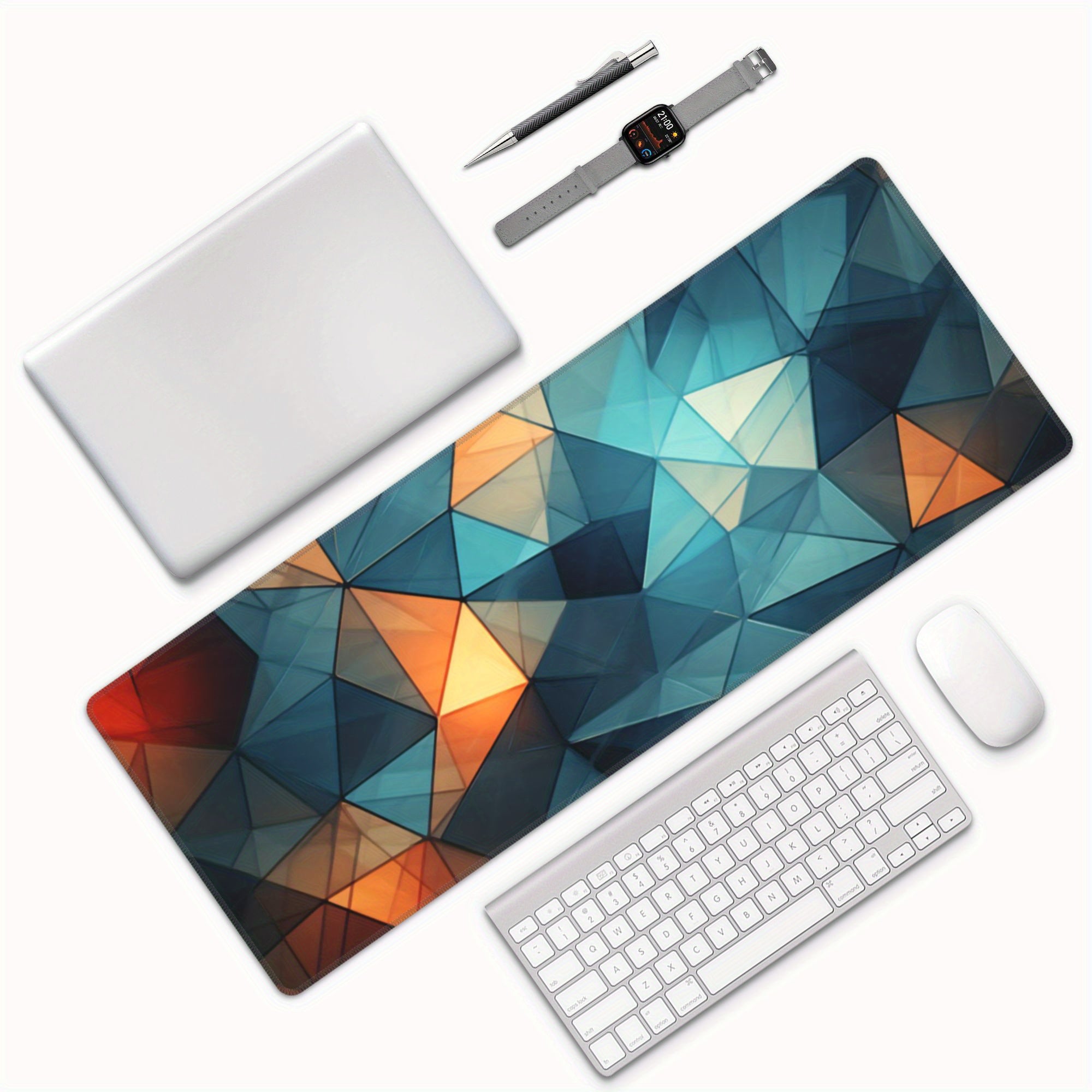 Geometric Desk Pad Protector Mouse Pad Non Slip Rubber Mat for Office and Home