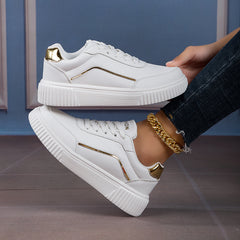 Women's Faux Leather Flat Skate Shoes Non Slip Sneakers