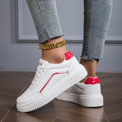 Women's Faux Leather Flat Skate Shoes Non Slip Sneakers