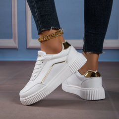 Women's Faux Leather Flat Skate Shoes Non Slip Sneakers