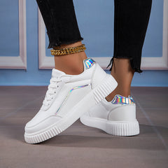 Women's Faux Leather Flat Skate Shoes Non Slip Sneakers