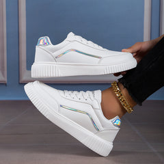 Women's Faux Leather Flat Skate Shoes Non Slip Sneakers