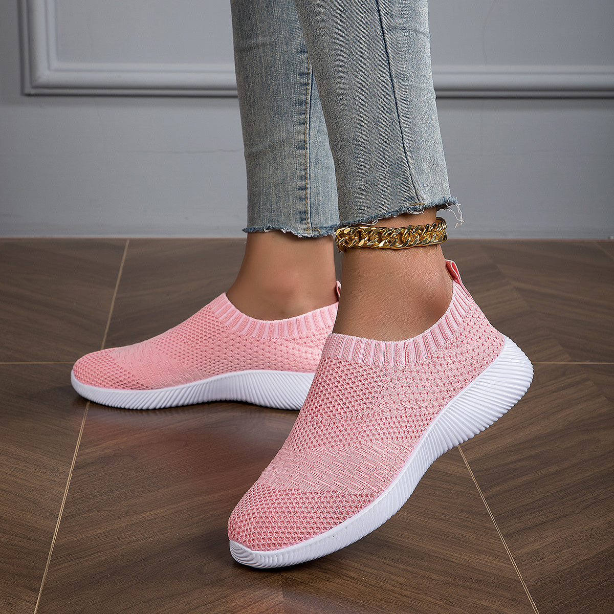 Women's Solid Sneakers Breathable Flying Woven Outdoor Shoes Lightweight