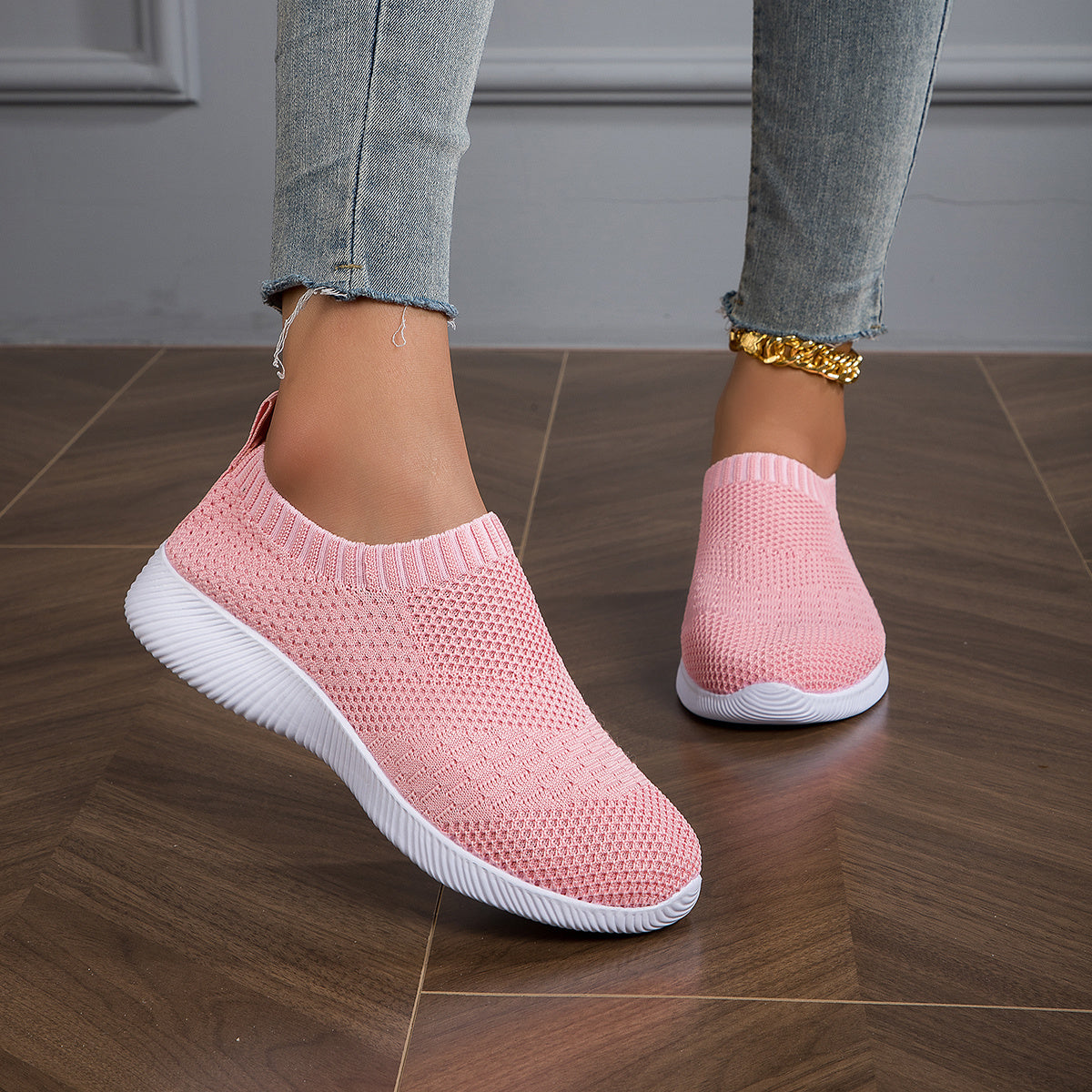 Women's Solid Sneakers Breathable Flying Woven Outdoor Shoes Lightweight