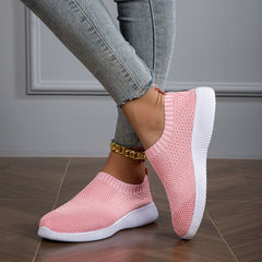 Women's Solid Sneakers Breathable Flying Woven Outdoor Shoes Lightweight