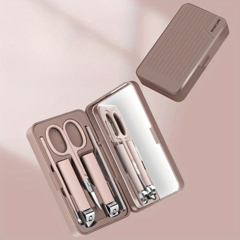 5pcs Portable Nail Clippers Set With Mirror Fingernail & Toenail Cutter