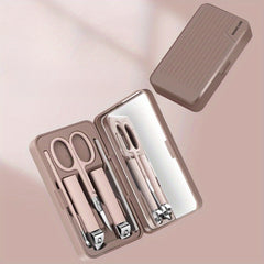 5pcs Portable Nail Clippers Set With Mirror Fingernail & Toenail Cutter