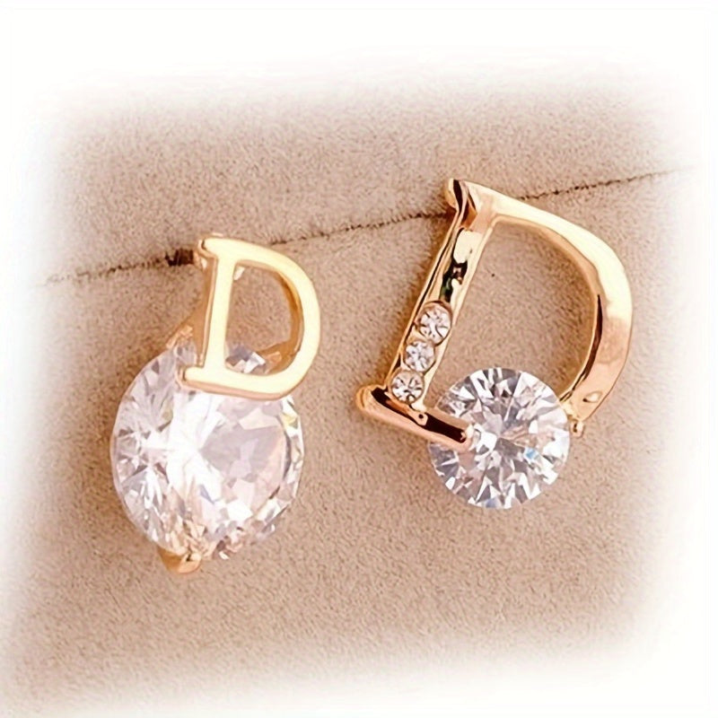 D Letter Rhinestone Stud Earrings for Women Girls