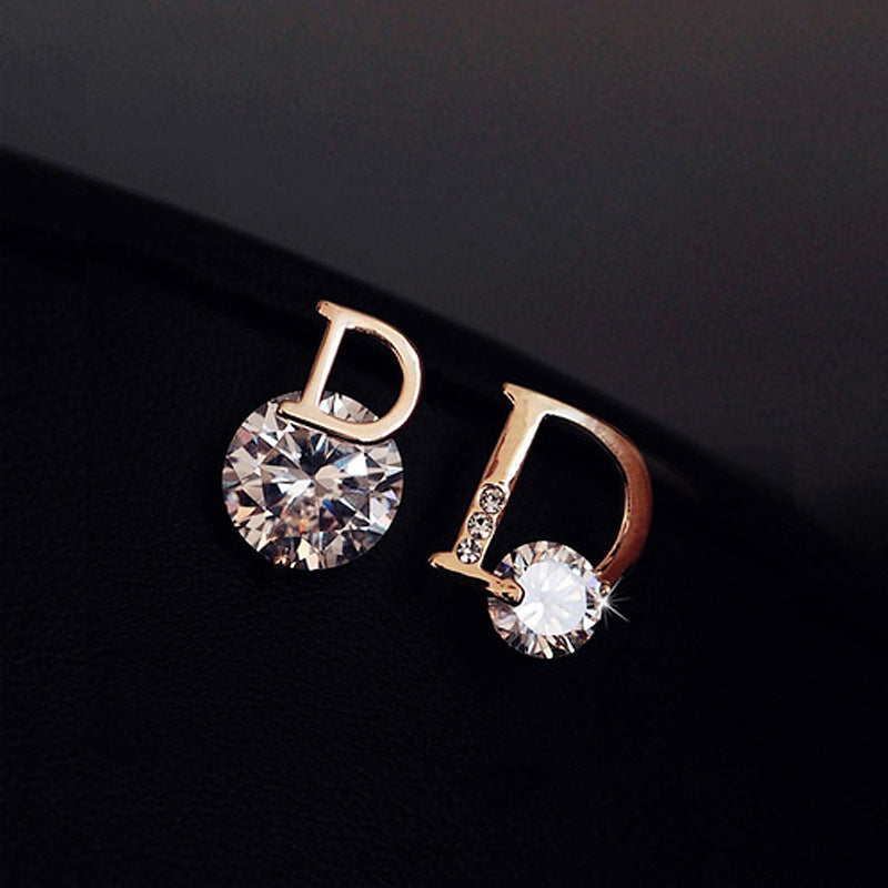 D Letter Rhinestone Stud Earrings for Women Girls