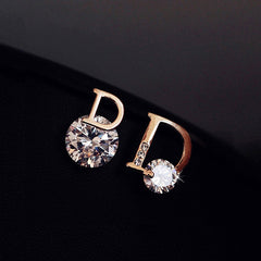 D Letter Rhinestone Stud Earrings for Women Girls