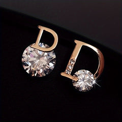 D Letter Rhinestone Stud Earrings for Women Girls