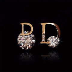 D Letter Rhinestone Stud Earrings for Women Girls