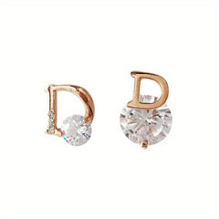 D Letter Rhinestone Stud Earrings for Women Girls