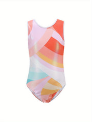 Colorblock Sleeveless Dancing Suit Romper For Girls