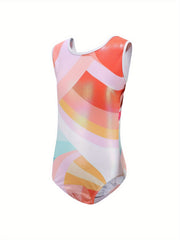 Colorblock Sleeveless Dancing Suit Romper For Girls