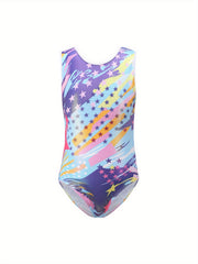 Star Graphic Graffiti Print Sleeveless Suit for Girls Gymnastics