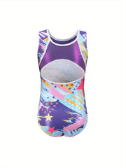 Star Graphic Graffiti Print Sleeveless Suit for Girls Gymnastics