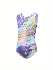 Star Graphic Graffiti Print Sleeveless Suit for Girls Gymnastics