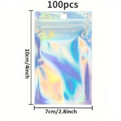 100pcs Holographic Smell Proof Zip Lock Bags