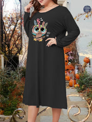Owl Print Long Sleeve Lounge Dress