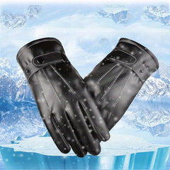 Winter Velvet Warm Gloves Touch Screen PU Leather Waterproof Gloves