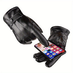 Winter Velvet Warm Gloves Touch Screen PU Leather Waterproof Gloves