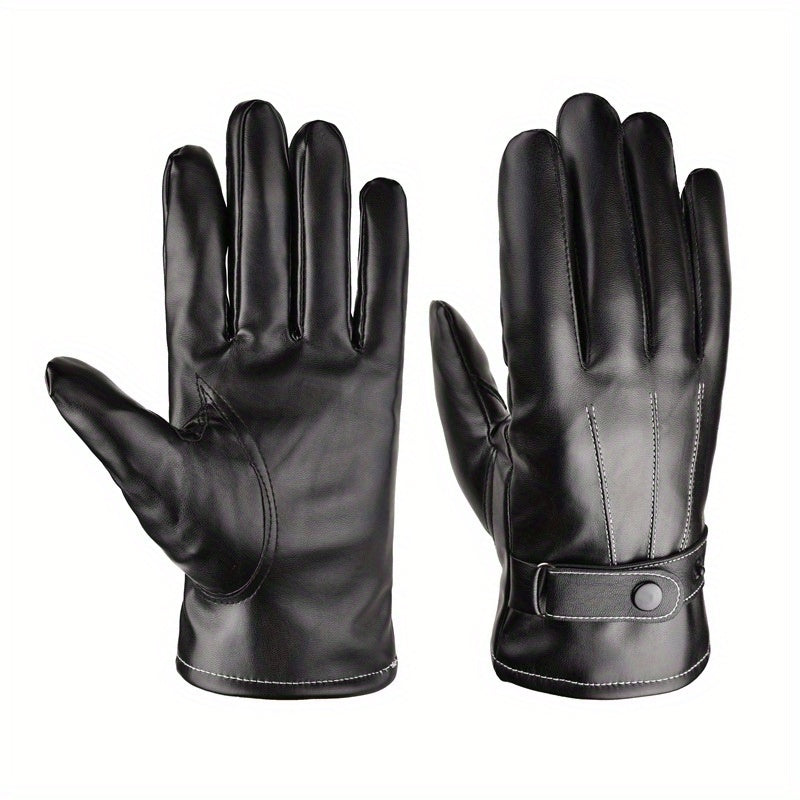 Winter Velvet Warm Gloves Touch Screen PU Leather Waterproof Gloves