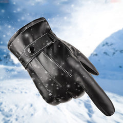 Winter Velvet Warm Gloves Touch Screen PU Leather Waterproof Gloves