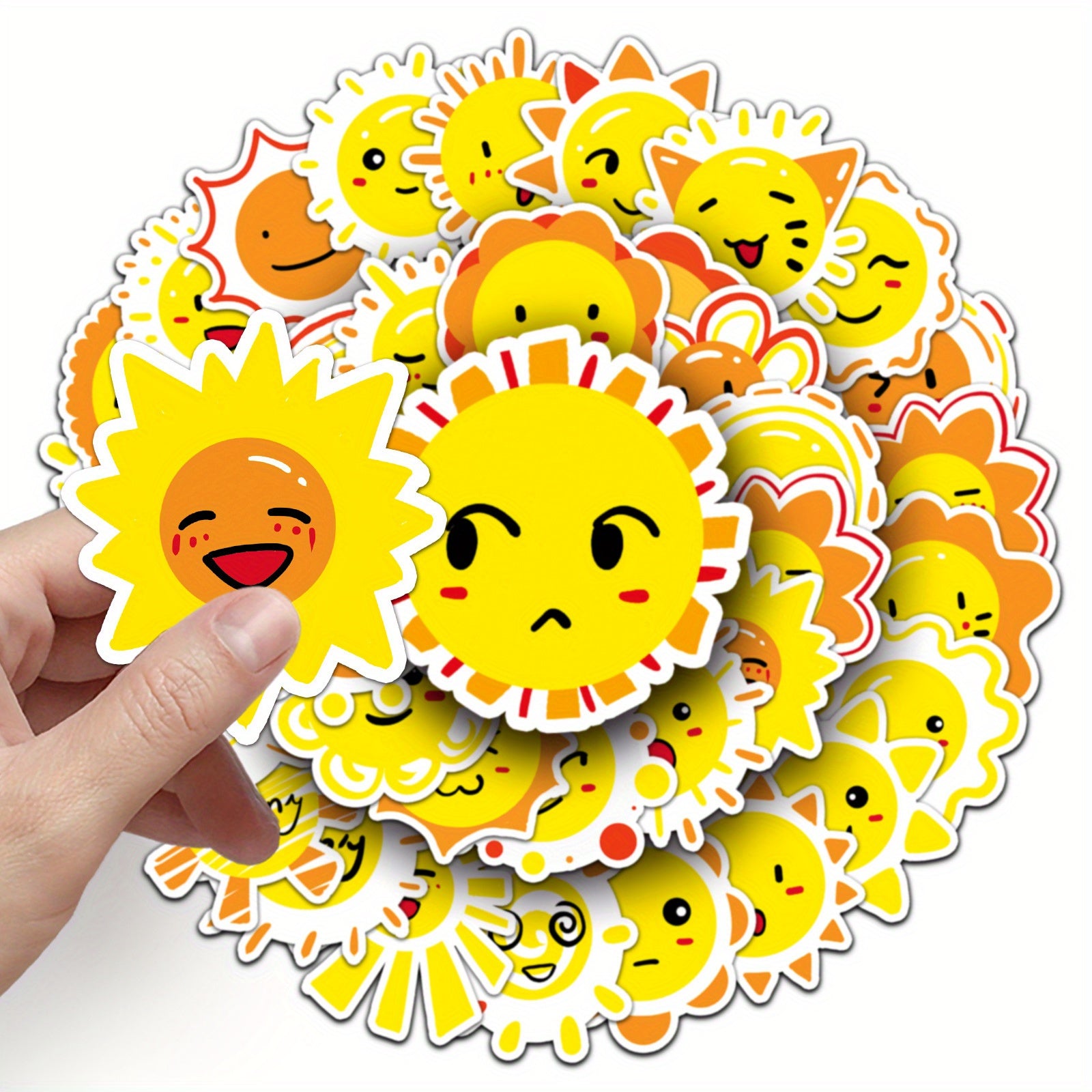 50pcs Reusable Vinyl Stickers Yellow & Orange Cartoon Faces Sun Motifs Water Bot
