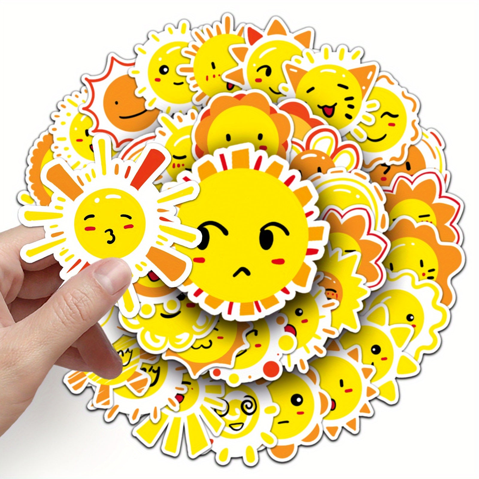 50pcs Reusable Vinyl Stickers Yellow & Orange Cartoon Faces Sun Motifs Water Bot