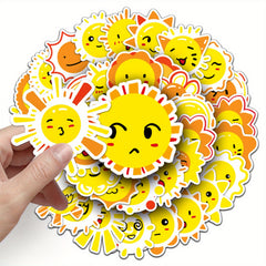 50pcs Reusable Vinyl Stickers Yellow & Orange Cartoon Faces Sun Motifs Water Bot