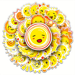 50pcs Reusable Vinyl Stickers Yellow & Orange Cartoon Faces Sun Motifs Water Bot