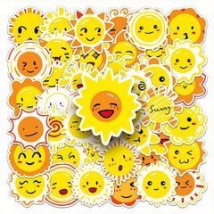 50pcs Reusable Vinyl Stickers Yellow & Orange Cartoon Faces Sun Motifs Water Bot
