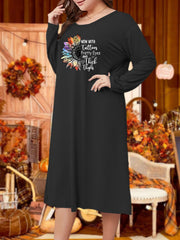 Sunflower & Letter Print Long Sleeve Tee Sleep Dress