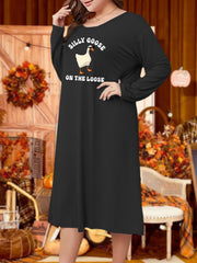 Casual Lounge Dress Women's Plus Goose & Letter Print