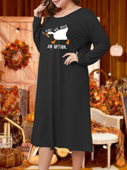 Lounge Dress Women's Plus Funny Goose Print Long Sleeve Round Neck Tee