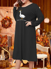 Plus Size Lounge Dress Women's Plus Goose & Letter Print Long Sleeve