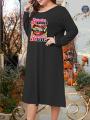 Money & Lip Print Long Sleeve Lounge Dress Crew Neck Nightdress