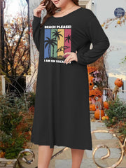 Tropical & Letter Print Long Sleeve Nightdress