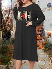 Leopard & Heart Print Long Sleeve Lounge Dress