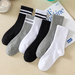 6 Pairs Men's Striped Crew Socks Cotton Blend Comfy Casual Outdoor All Season
