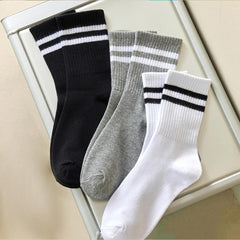 6 Pairs Men's Striped Crew Socks Cotton Blend Comfy Casual Outdoor All Season