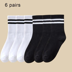 6 Pairs Men's Striped Crew Socks Cotton Blend Comfy Casual Outdoor All Season