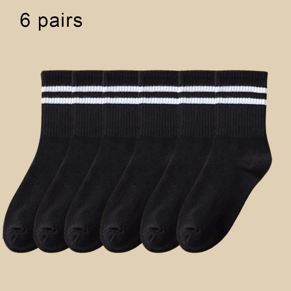 6 Pairs Men's Striped Crew Socks Cotton Blend Comfy Casual Outdoor All Season